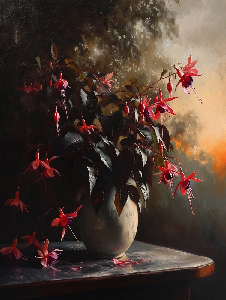 Baroque Floral Still Life Fuchsia 1