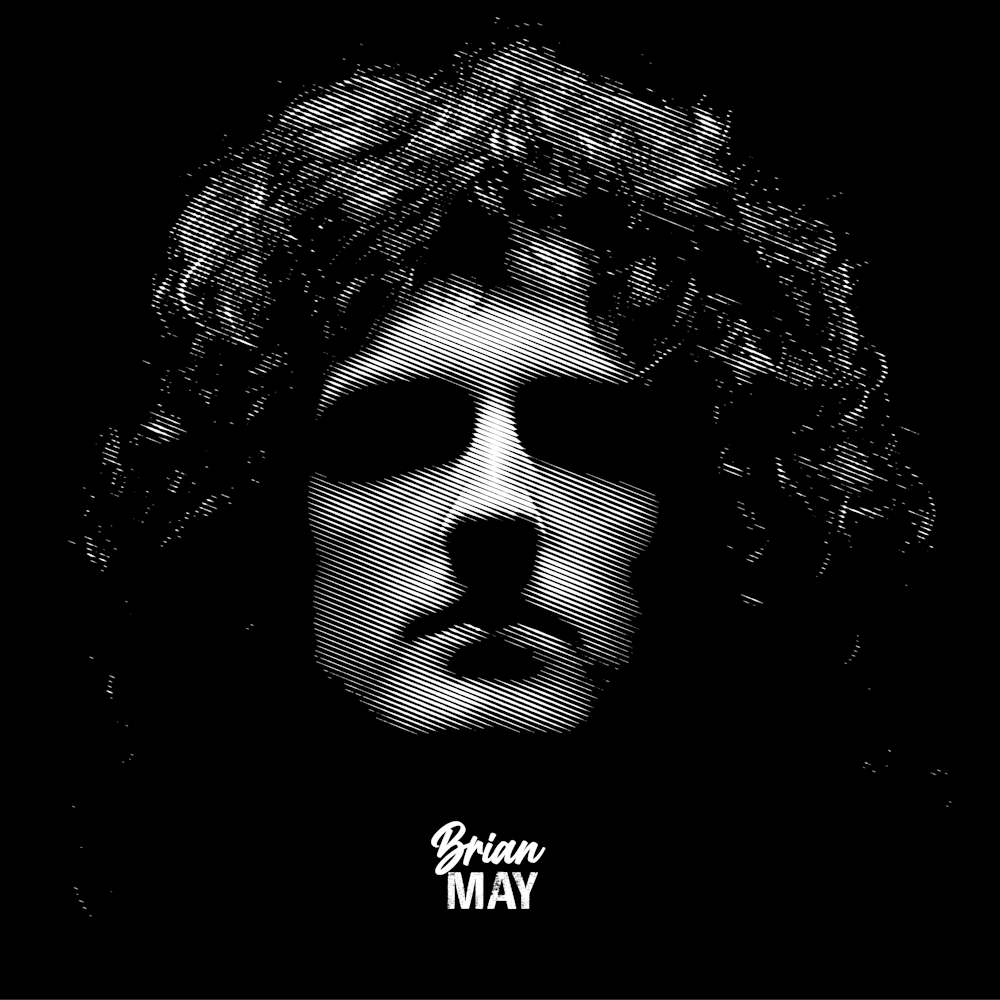 Brian May Music Legend Black White Line Art