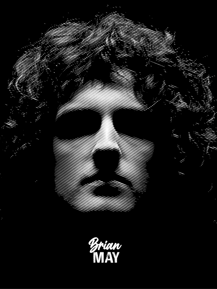 Brian May Music Legend Black White Line Art