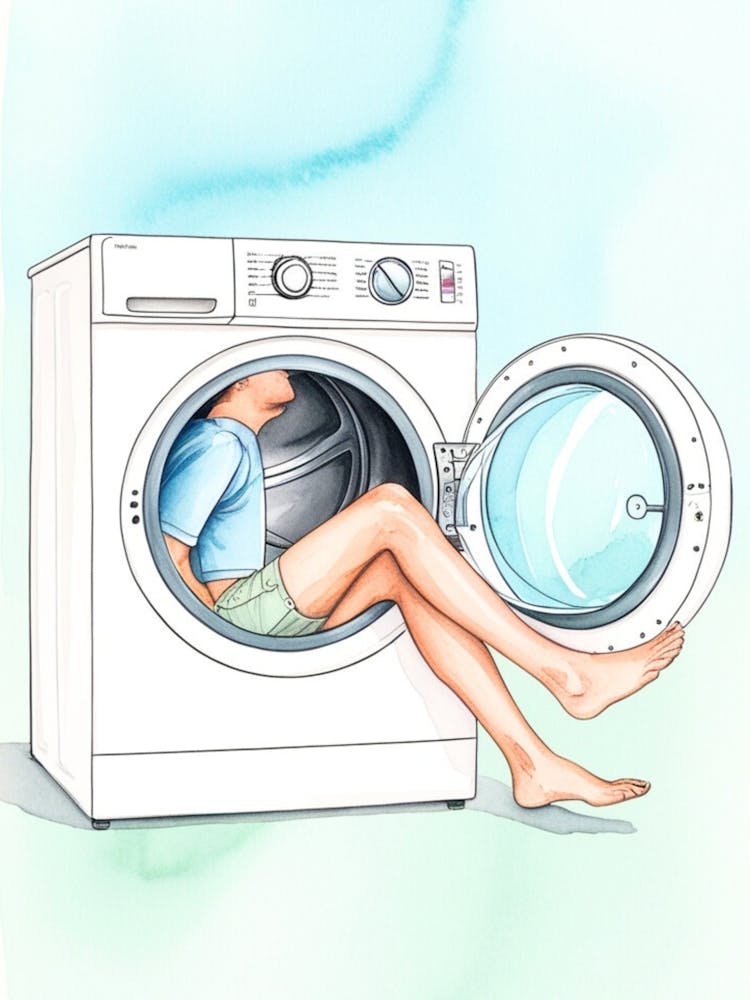 Frau In Einer Waschmaschine