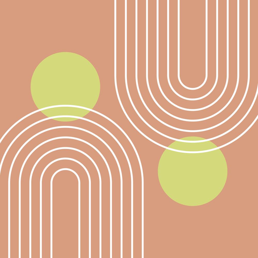 Mid Century Modern Geometric C27 In Retro Calm Brown Lime (Rainbow And Sun Abstract) 02