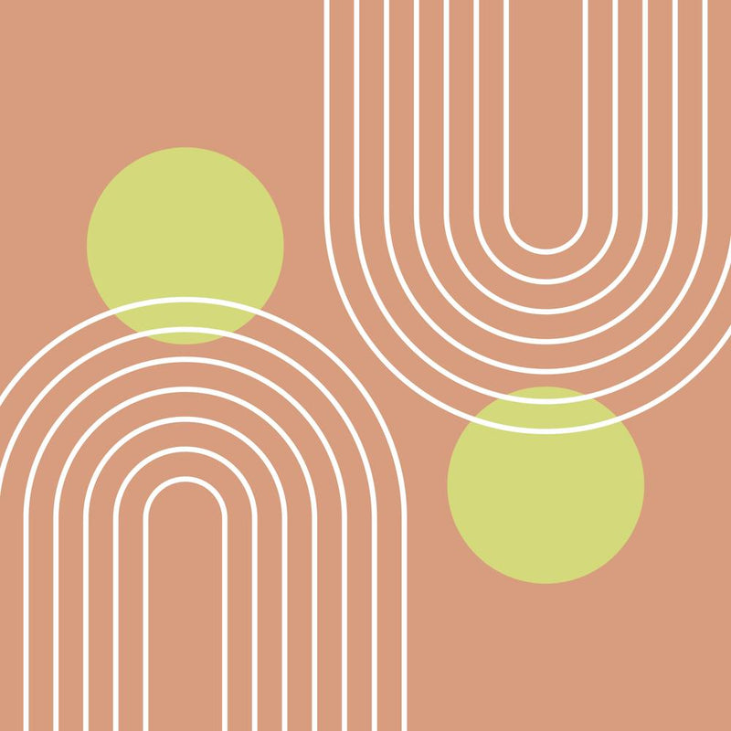 Mid Century Modern Geometric C27 In Retro Calm Brown Lime (Rainbow And Sun Abstract) 02