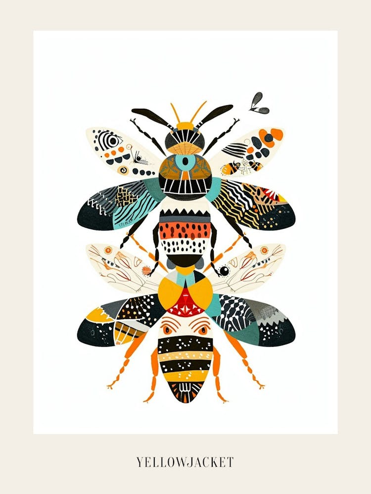 Colourful Insect Illustration Yellowjacket 1 Poster