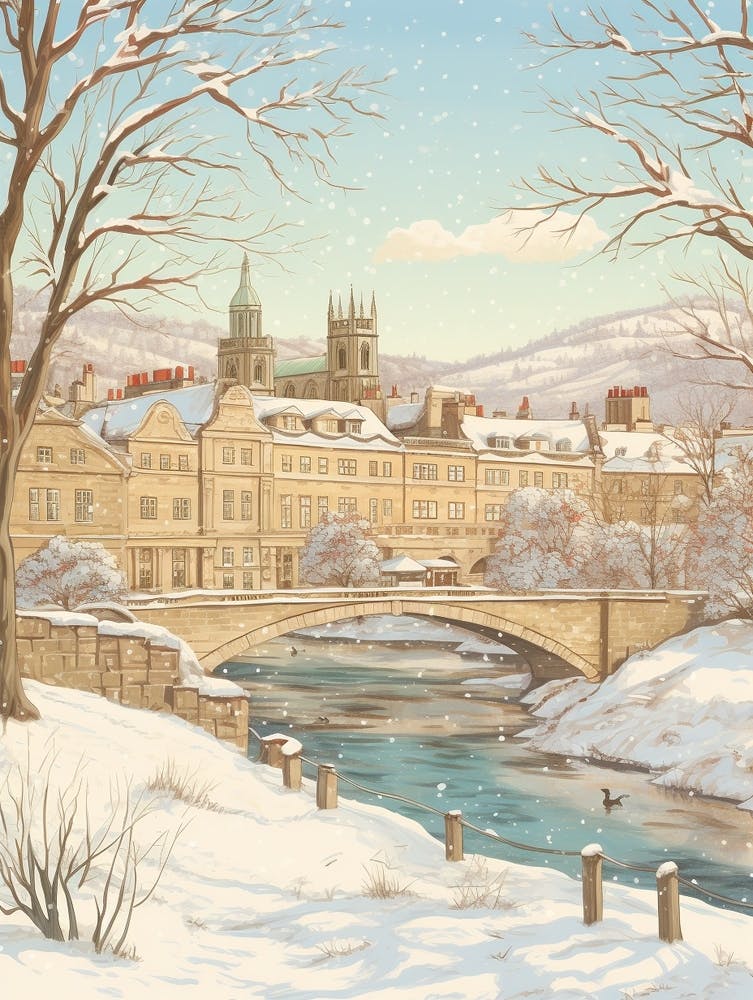 Vintage Winter Illustration Bath United Kingdom 1