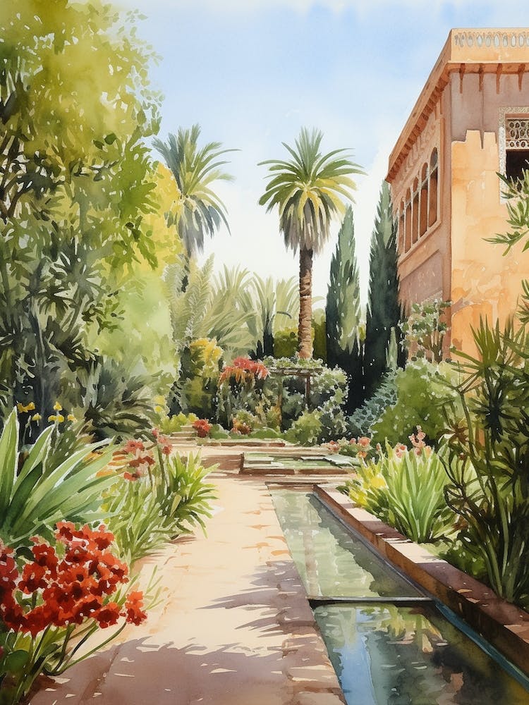 Marrakech Botanical Garden Morocco Watercolour 2