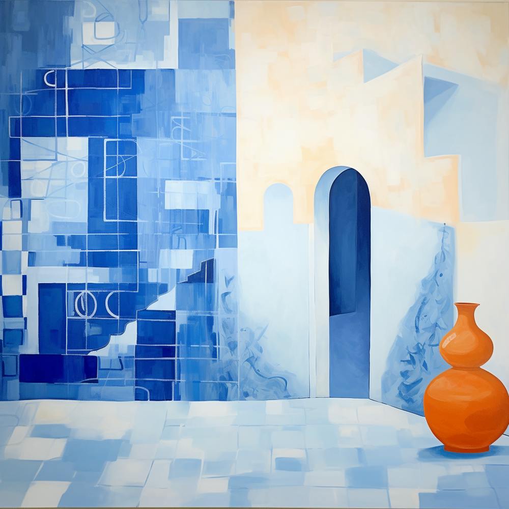 Abstract Contemporary - Orange Pot With Blue Arch