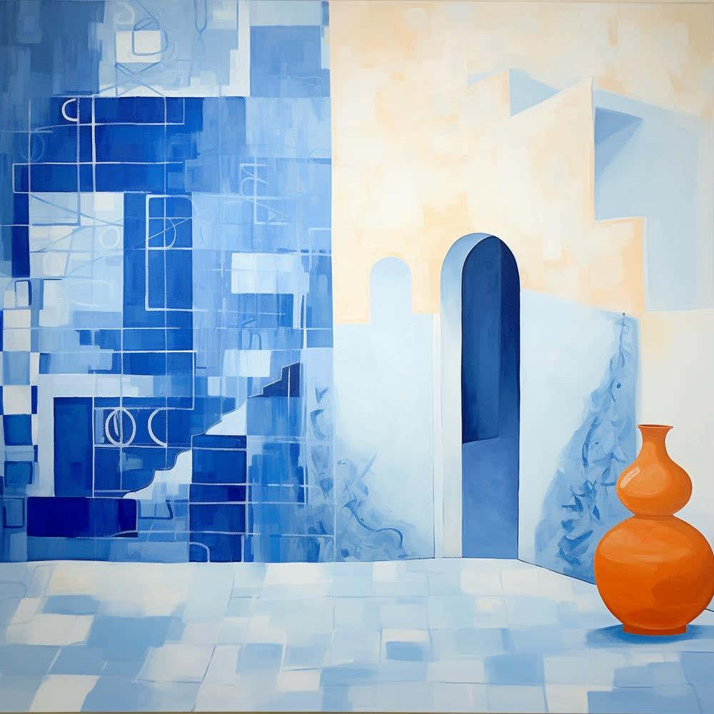 Abstract Contemporary - Orange Pot With Blue Arch