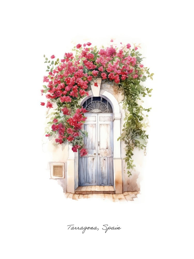Tarragona, Spain   Mediterranean Doors Watercolour Painting 2 Poster