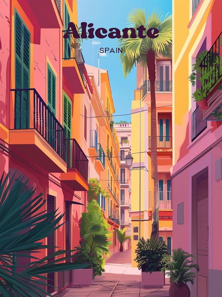 Alicante Spain Narrow Street Travel Art