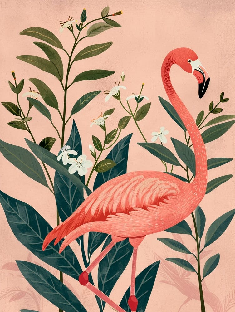 Andean Flamingo And Oleander Minimalist Illustration 1