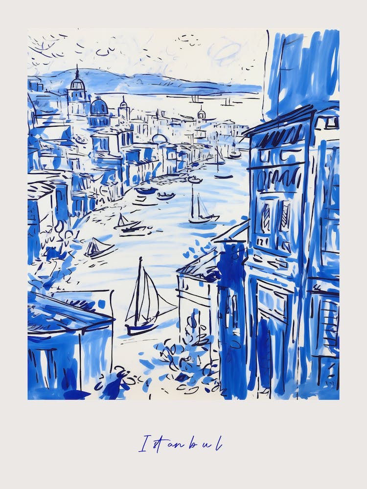 Istanbul Turkey 3 Mediterranean Blue Drawing Poster