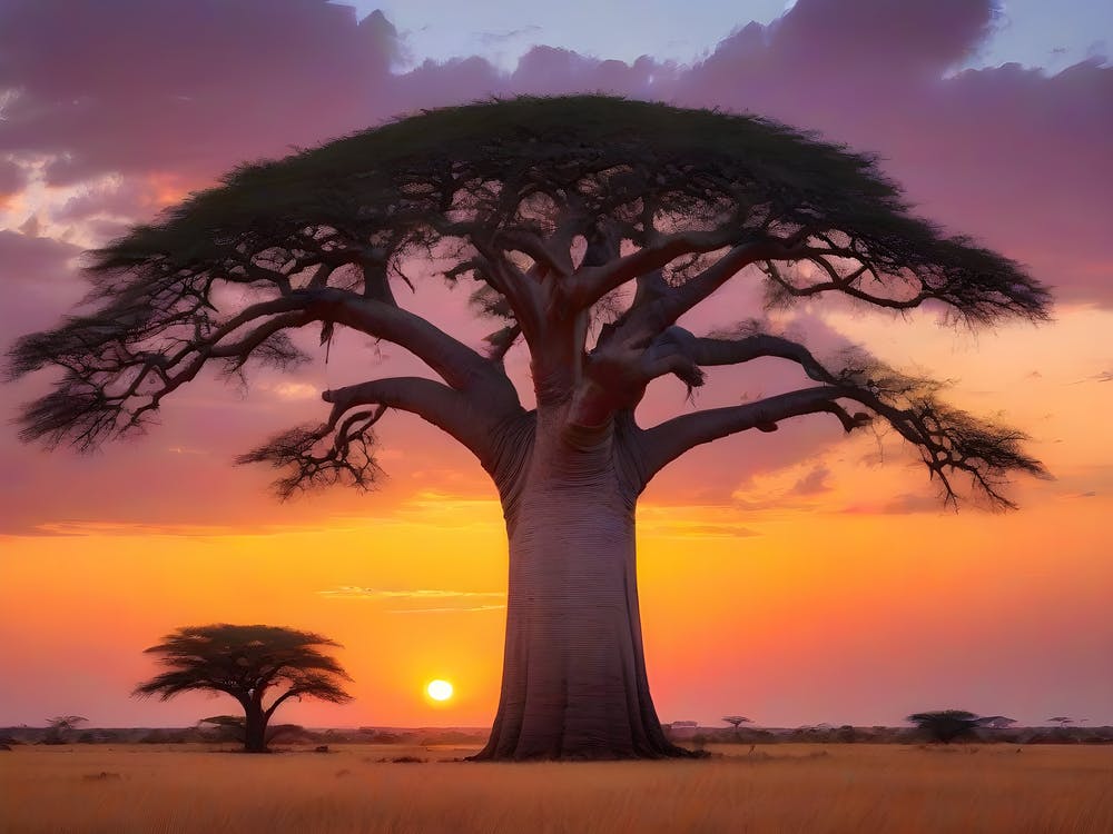 Baobab Tree At Sunset