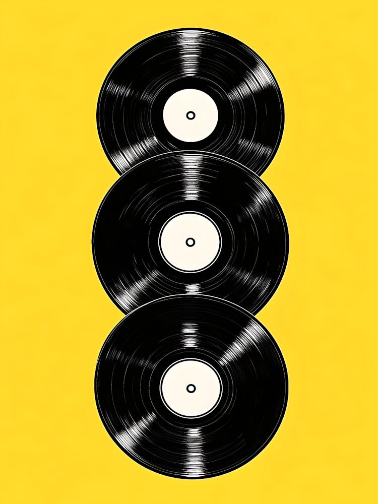Vinyl Records On Yellow Background