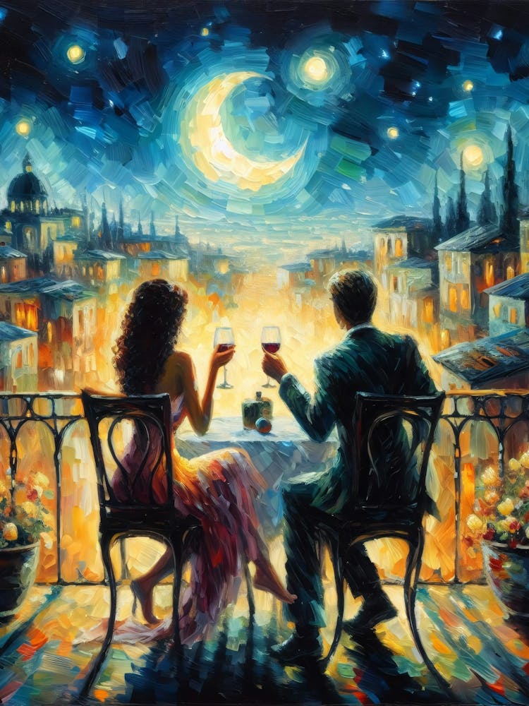 Couple At The Balcony At Night