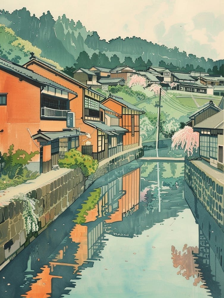 Otaru Japan 5 Retro Illustration
