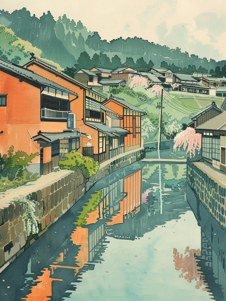 Otaru Japan 5 Retro Illustration