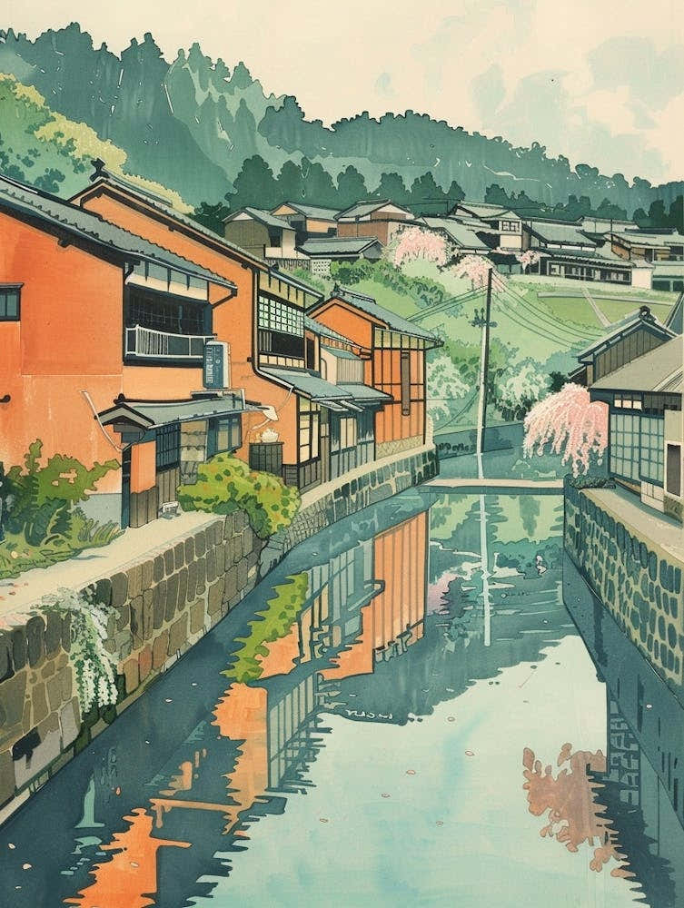 Otaru Japan 5 Retro Illustration