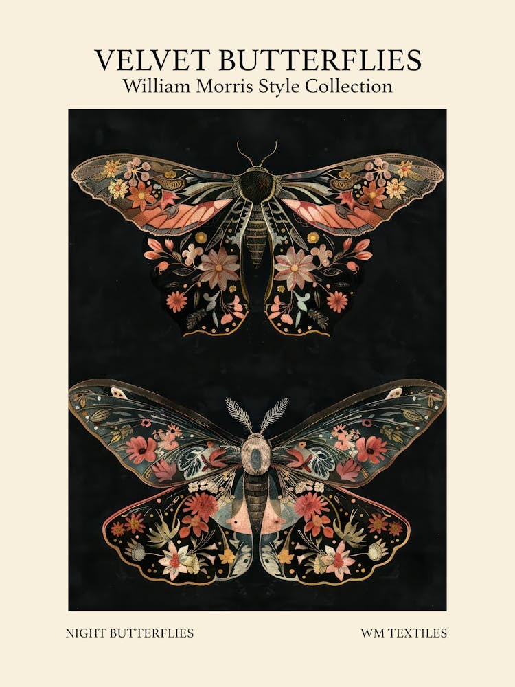 Samt-Schmetterlinge Kollektion Nachtfalter William Morris Style 1