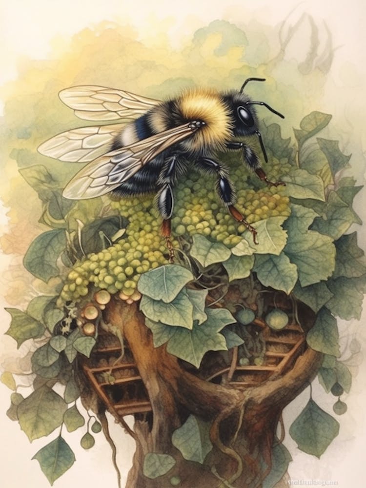Hairy Footed Cuckoo Beehive Watercolour Illustration 2