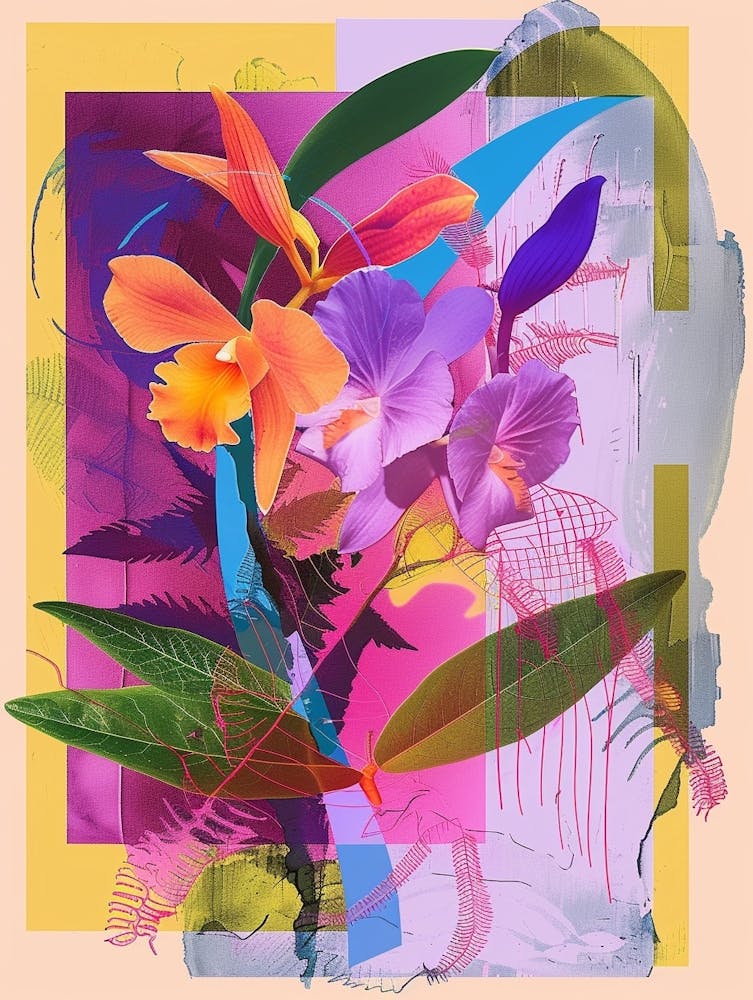 Orchid 2 Neon Flower Collage