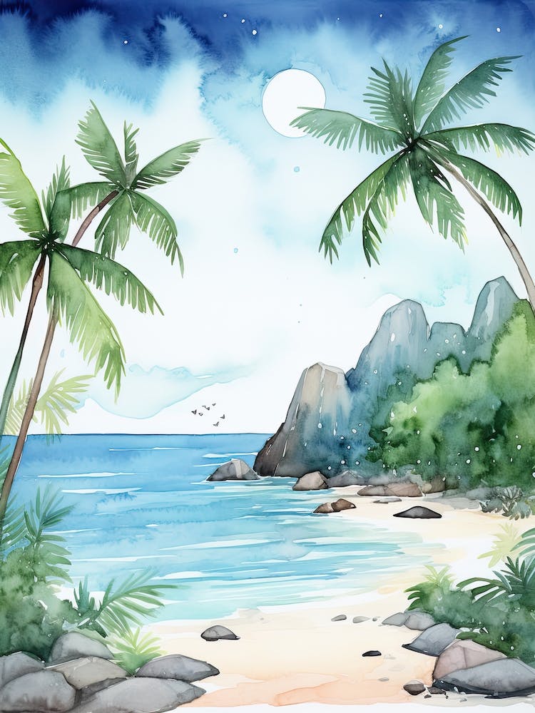 Watercolour Of Anse Source D Argent   La Digue Seychelles 0