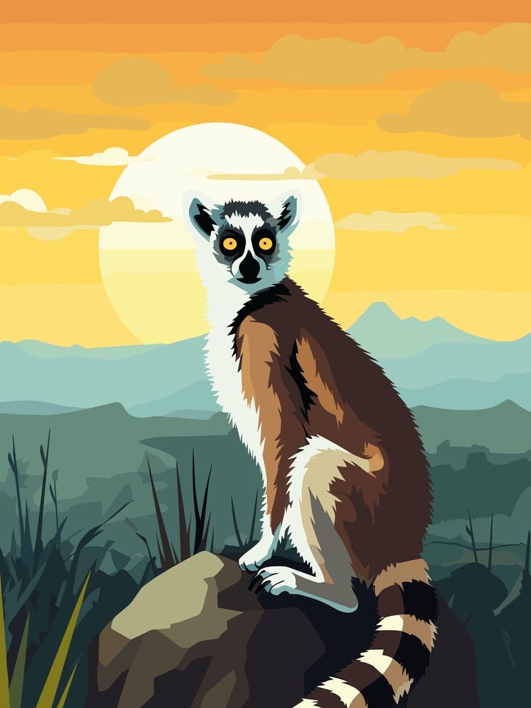 Lemur At Sunset