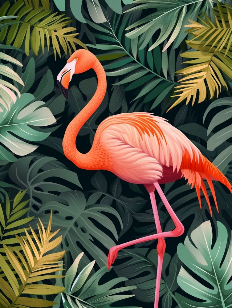 Greater Flamingo Yucatn Peninsula Mexico Tropical Illustration 4