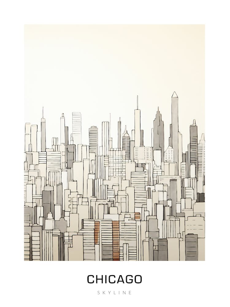 Chicago Skyline 5 B&W Poster