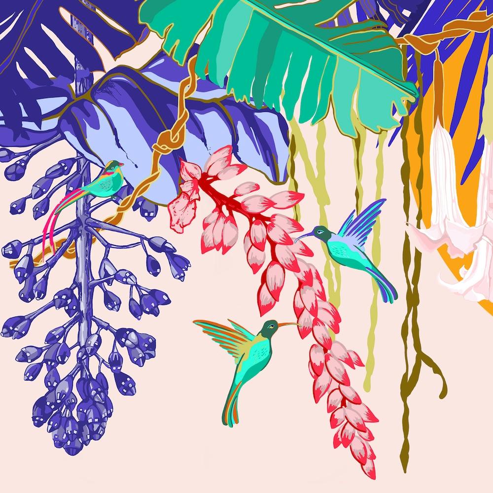 Hummigbirds And Heliconia Flowers Square