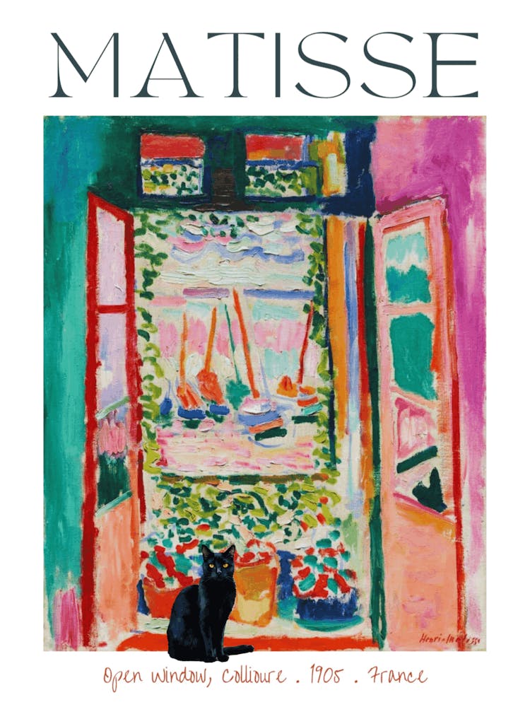 Matisse Open Window With Black Cat Added - Henri Matisse Funny Cute Cats For Feature Wall Decor in HD