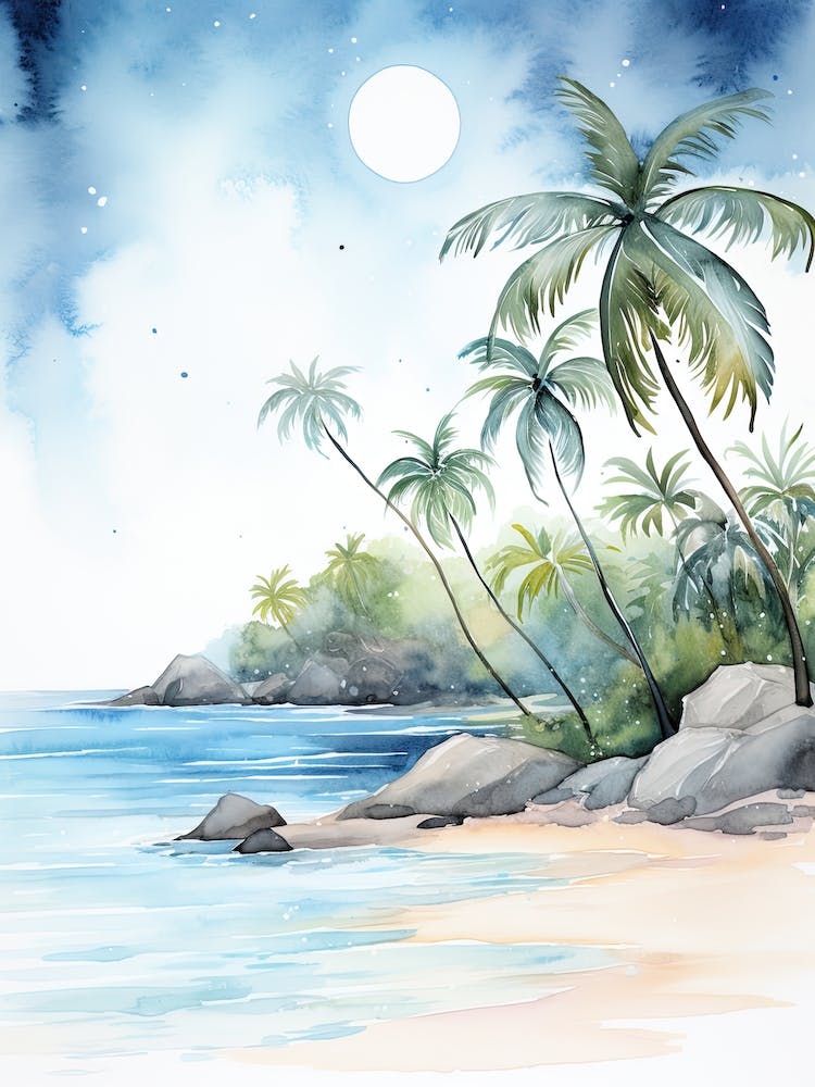 Watercolour Of Anse Cocos   La Digue Seychelles 0