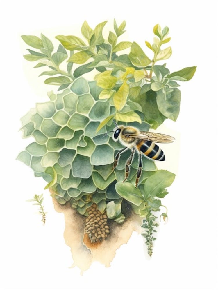 Bicolored Striped Sweat  Bee Beehive Watercolour Illustration 1