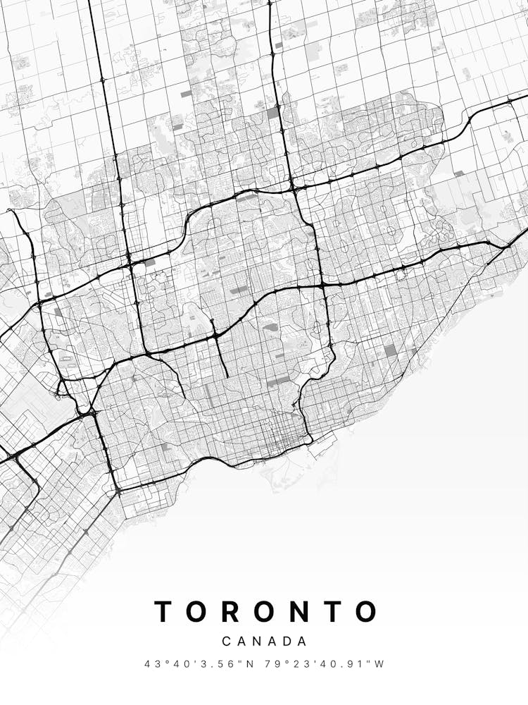 Toronto Ontario Canada White Map