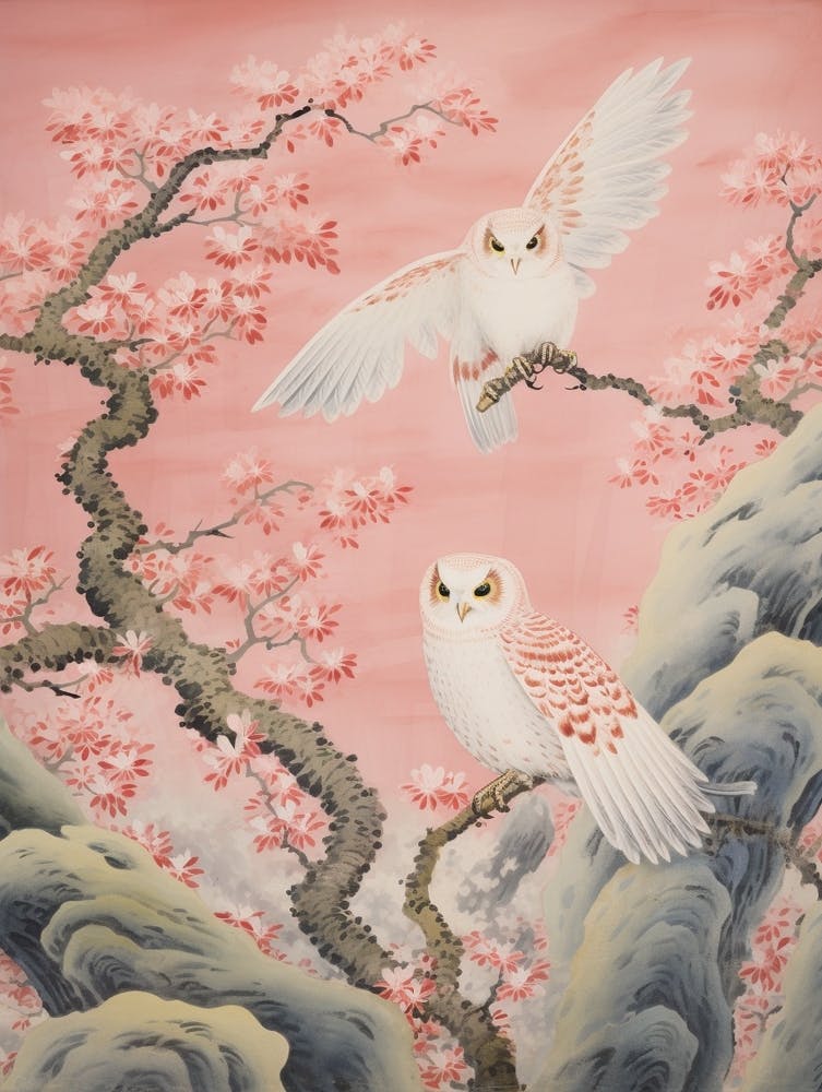 Vintage Japanese Inspired Bird Print Owl 3