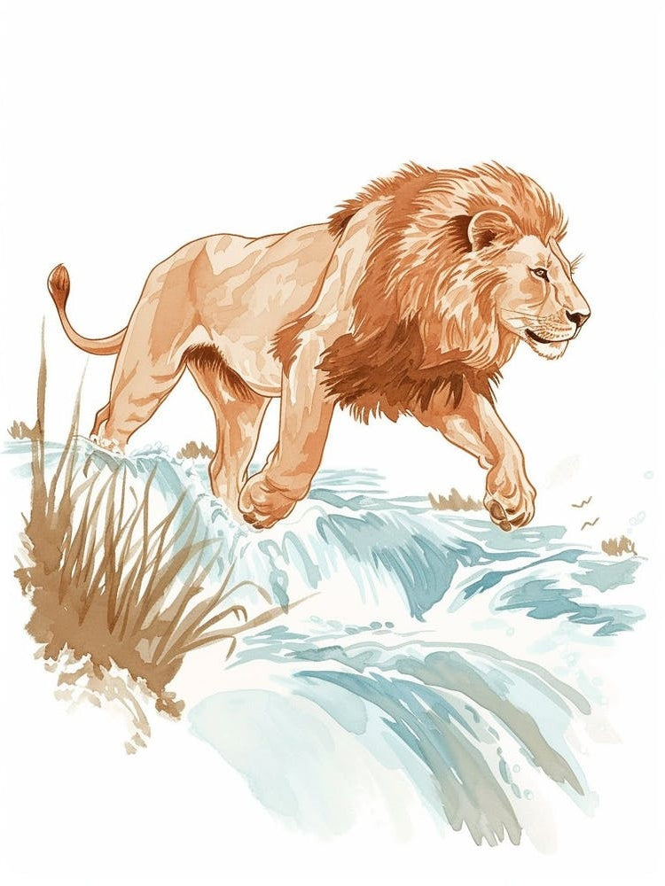 Barbary Lion Drinking From A Water Clipart  2
