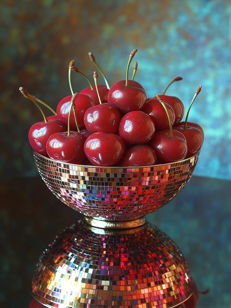 Disco Bowl Of Cherries, Glam Disco Ball Art