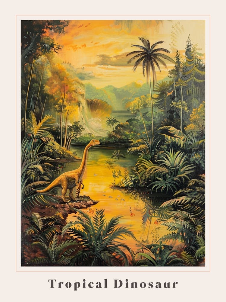 Dinosaur In A Tropical Jungle Painting 1 Poster