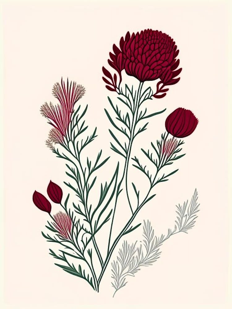 Red Clover Herb William Morris Inspired Line Drawing 2