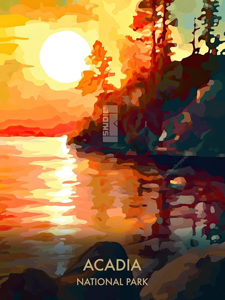 Acadia National Park Travel Poster Illustration Style 3