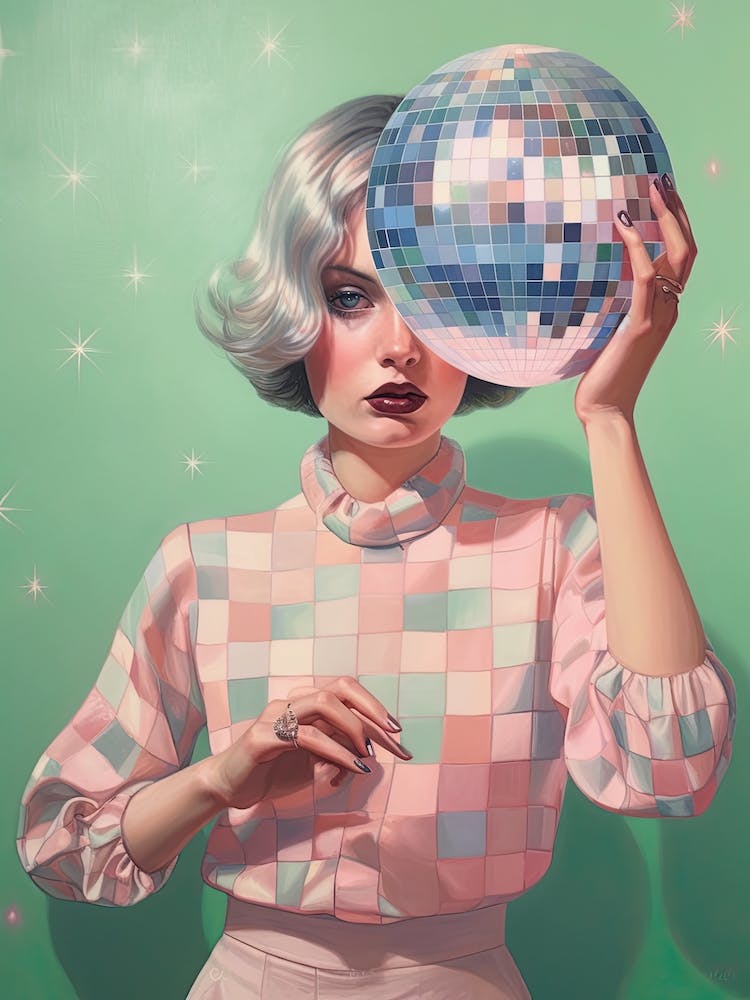 Woman With White Hair Holding A Disco Ball
