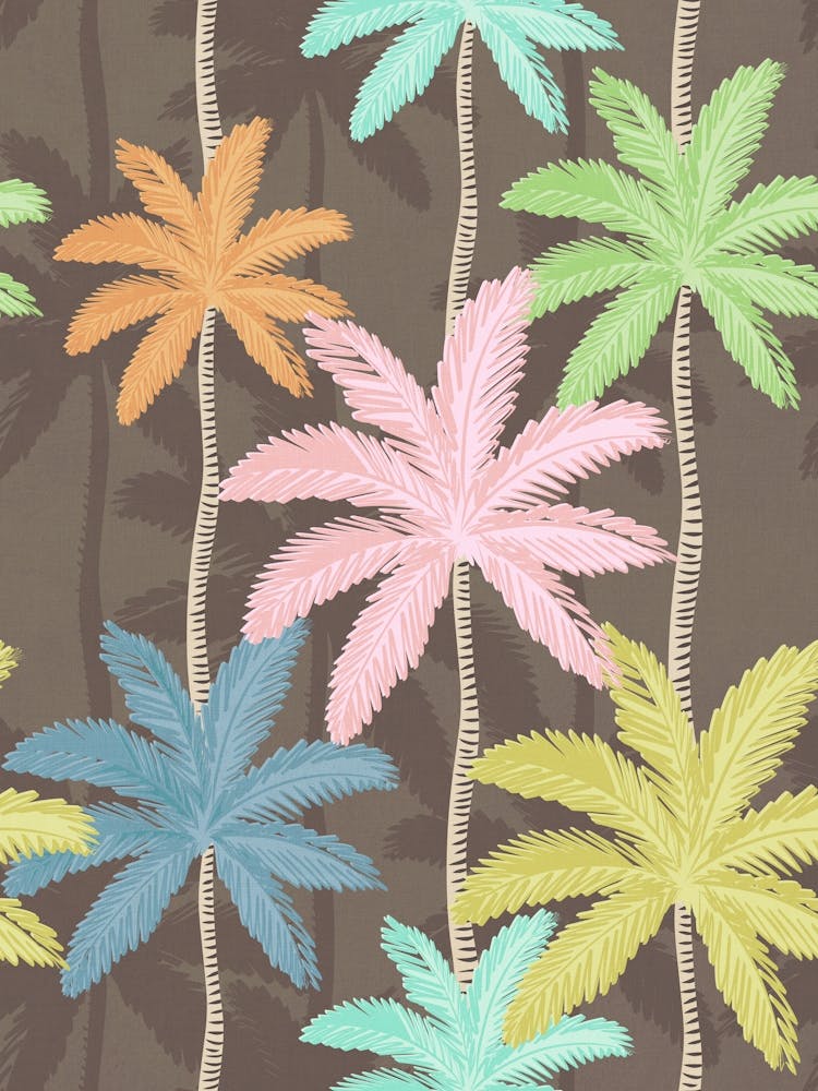 Retro Palm Springs Chic - Pastel Tropic Botanicals on brown