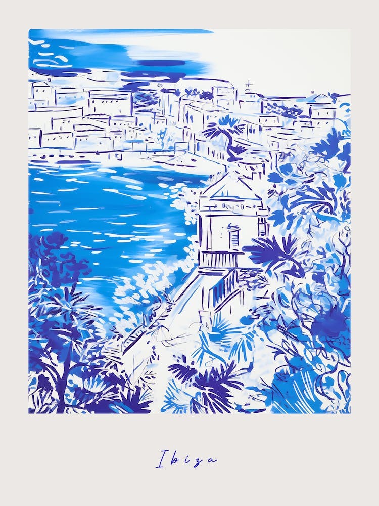 Ibiza Spain 2 Mediterranean Blue Drawing Poster