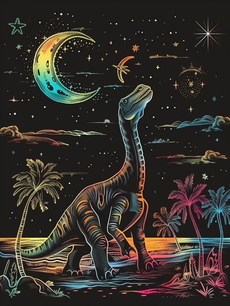 Neon Dinosaur Lines At Night 3