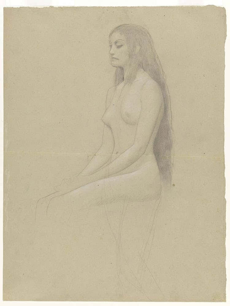 Seated Female Nude With Long Loose Hair To The Left, Gustav Klimt