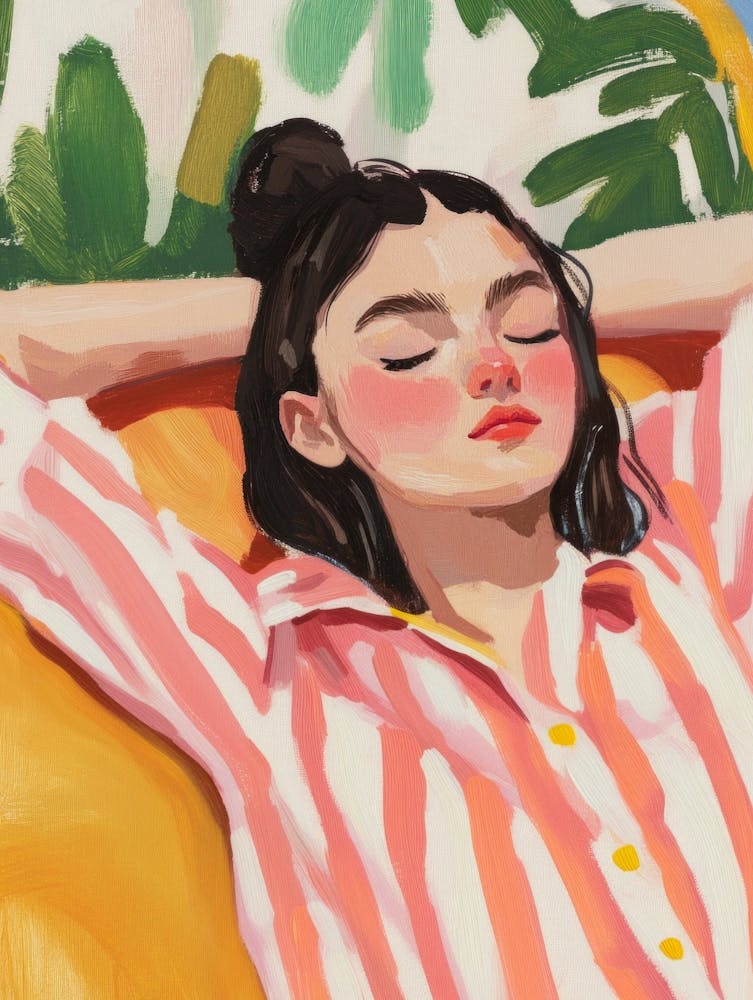 Woman Napping in the Afternoon Gouache Painting