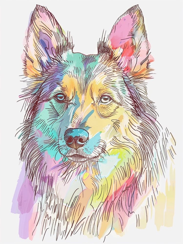 Pastel Icelandic Sheepdog Line Illustration 2