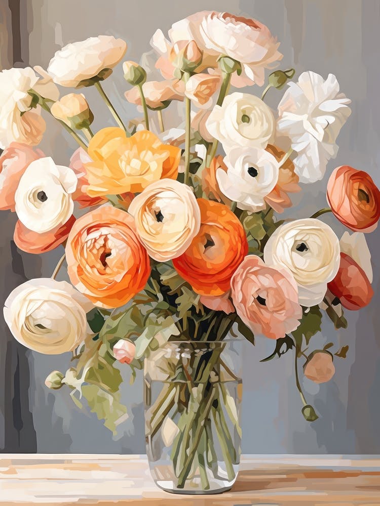Ranunculus Flower Still Life Painting 2 Dreamy