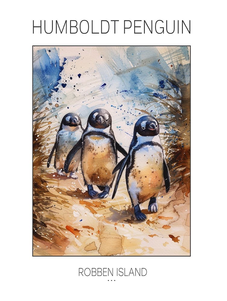 Humboldt Penguin Robben Island Watercolour Painting 3 Poster