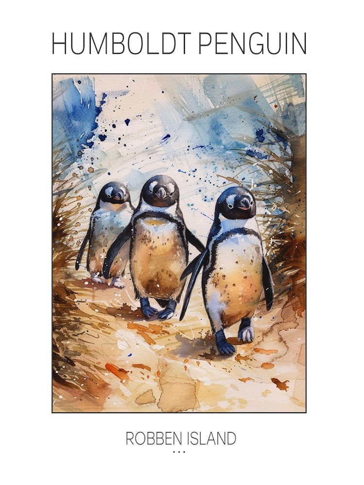 Humboldt Penguin Robben Island Watercolour Painting 3 Poster