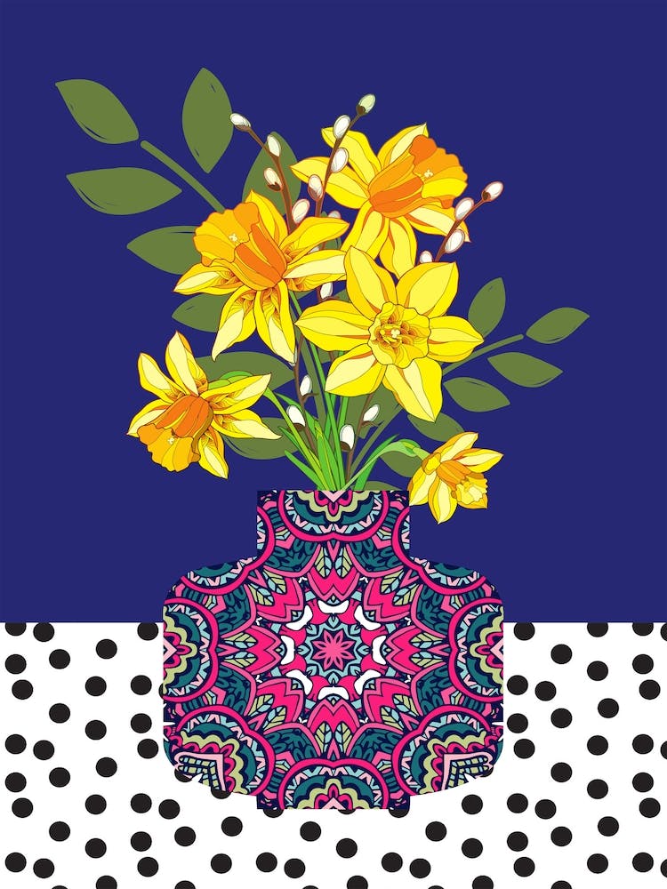 Daffodils in Patterned Vase